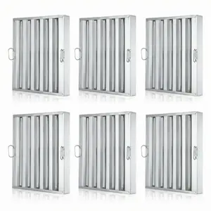 6 Pack Hood Filters 19.5W x 19.5H Inch, 5 Grooves Commercial Kitchen Range Hood Filter, 430 Stainless Steel, for Restaurant Exhaust Hood
