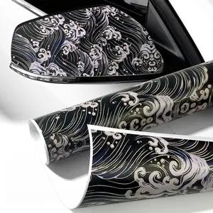 JDM-Style Large-Area Car Decal Stickers Creative Cartoon Wave Element Design Waterproof Self-Adhesive Stickers Universal DIY Modification Accessories for Car Mirrors & Motorcycle Helmets Durable Scratch-Resistant Body Protection Film