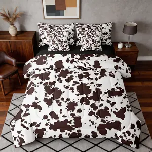 Feelyou 7-Piece Queen Bedding Set - Animal Theme Highland Milk Cow Microfiber Bedding, Soft Cartoon Brown Cow Print Sheets, Western Cowhide Quilt (Bedding Sets Collection), Queen Bedding Sets
