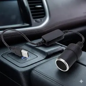 USB to Car Cigarette Lighter Socket Adapter Converter 12V 8W Output 5V 2.1A Input for Dash Cam Air Purifier Car Charger Power Supply