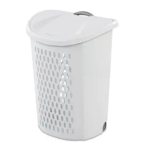 Ultra Wheeled Hamper Plastic Laundry Hamper with Handle for Easy Transport White with Perforated Design