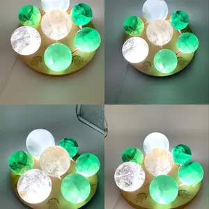 Wooden 7 sphere holder with light