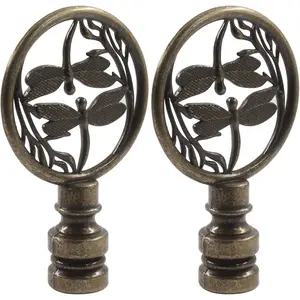 2 Pack Double Dragonflies Lamp Finial Antique Bronze Hollowing Out Lamp Finial Cap Knobs Dragonflies Decoration for Table and Floor Lamps