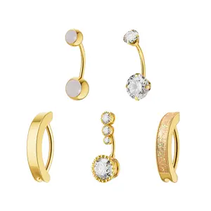 Tweiky 5 Pairs 14K Gold Plated Zircon Belly Button Stud for Women  Trendy Body Jewelry For Valentine's Day gifts