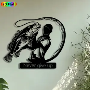 1pc Fisherman with Largemouth Bass Metal Wall Art, 'Never Give Up' Statue Mural, Intricate Craftsmanship, Artistic Decoration, Perfect for Fathers Day, Housewarming, Man Cave, Patio, Living Room, Wall & Garage Decor, Ideal Gift for Fishing Enthusiasts