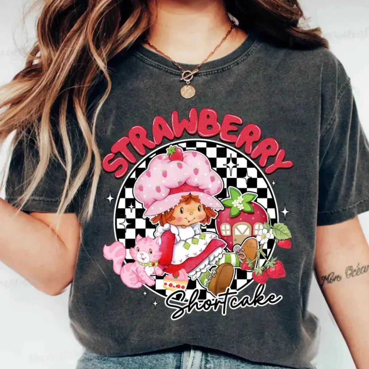 Comfort Colors 80s Strawberry Shortcake Rainbow Print Graphic T Shirts, trawberry Festival Tee, Cute Girl Gifts