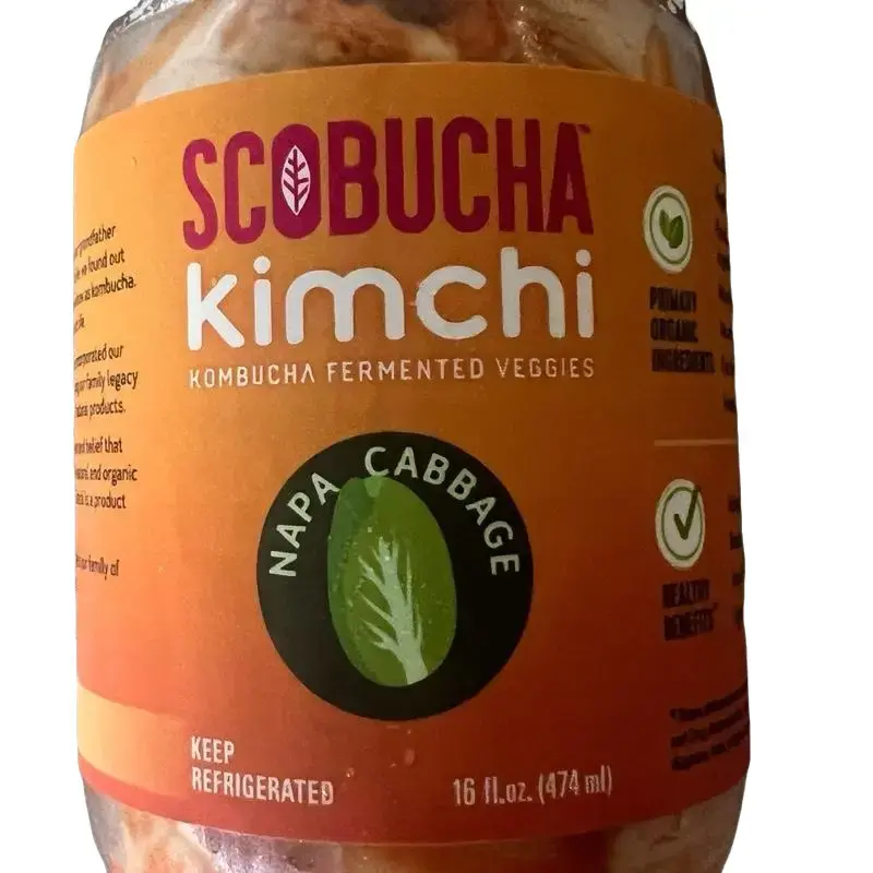 Scobucha Kimchi Napa Cabbage Vegan Spicy Fermented Vegetable Pickle Kit with Ginger & Raw Kombucha 16 fl oz Instant United States Made Tangy Flavorful Probiotic-Rich Side Dish - Food
