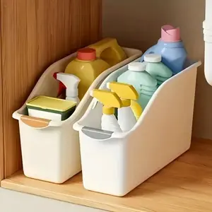 2pcs Curved Design Storage Boxes – Heavy-Duty Durable Plastic Organizers, Space-Saving Stackable Containers for Under Sink, Pantry, Cabinets, Kitchen & Bathroom Storage, Multi-Purpose, No Assembly Required