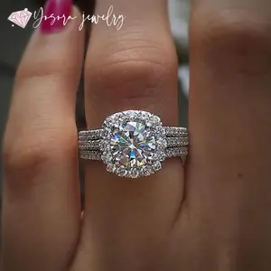 Cubic Zirconia Three-in-One Halo Wedding Engagement Promise Eternity Ring for Women