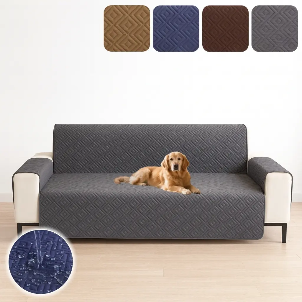 Quilted Sofa Cover, Water Resistant Slipcover Soft Sofa Protector, Washable Couch Cover with Non Slip and Elastic Straps for Dogs, Pets, Waterproof Sofa Cover, Slipcovers for Couches and Sofas