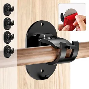 4pcs No Drill Curtain Rod Brackets, Upgraded No Drilling Self Adhesive Curtain Rod Holder, Universal Nail Free Adjustable Curtain Rods Hooks for Bathroom, Bedroom, Livingroom, Kitchen(Black), Christmas/Halloween Gift Decoration