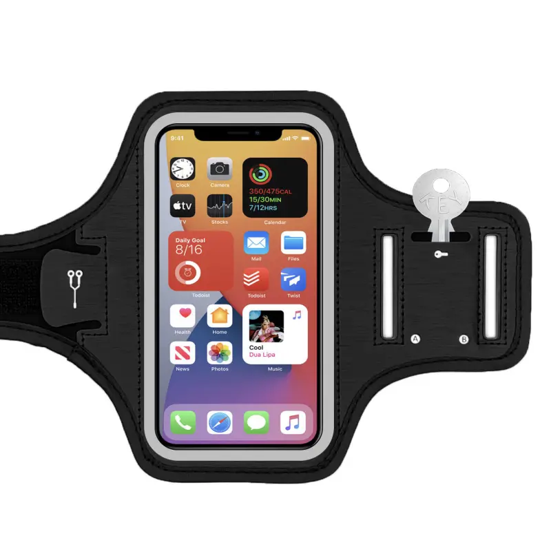 Adjustable Lycra Sports Armband for Runners, No-Slip Water-Resistant Phone Holder with Key Pocket, Reflective & Touchscreen Compatible for Cycling & Workouts, Fits Phones up to 6.5", Compatible With Mobile Phones Within 5.8Inch