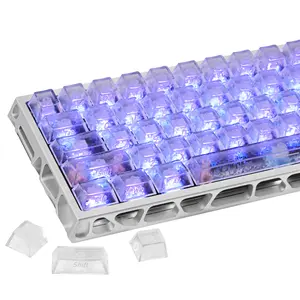 132 Keys White Jelly Ice Crack Keycaps, Cherry Profile Side Printed Transparent Crystal Keycaps, Custom MX Keycaps Fit 61 68 84 87 98 100 60% 65% 75% Full Size Mechanical Keyboard, Compatible with Cherry Gateron Switches summervibes