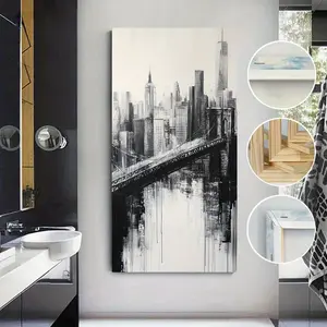 1pc Framed Minimalist Large Wall Art - Bridge Reflection Vertical Canvas Print, Black and White Skyscraper Cityscape, Modern Abstract Home Decor for Living Room, Bedroom, or Office, Modern Home Decor | Summer Decoration | Elegant Framed Art, Wall Decor