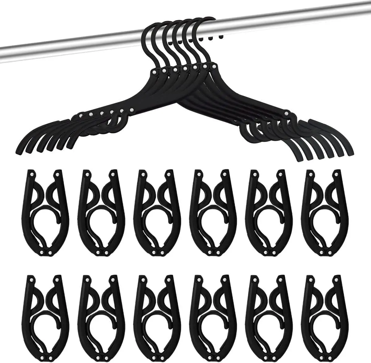 Pack of 12 Black Travel Hangers - Cruise Ship Essentials Portable Folding Clothes Hangers Travel Essentials Foldable Clothes Drying Rack for Travel