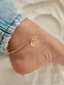 Elegant Heart-Shaped Alphabet Anklet for Women, Durable Fashionable Design, Casual Daily Wear Jewelry Accessory, All Seasons, Fashion Accessories