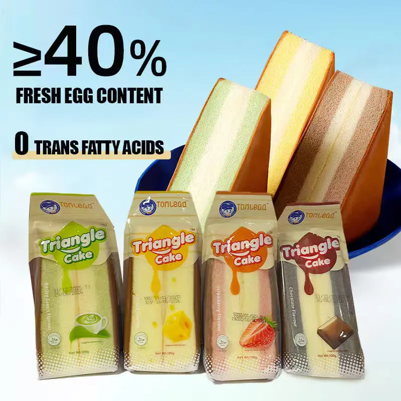 Triangle Cake 2kg, 20 Individually Wrapped Soft Sponge Cakes, Mixed Variety Pack or Cheese, Strawberry, Banana & Chocolate Flavors, Ready-to-Eat Bakery Snack