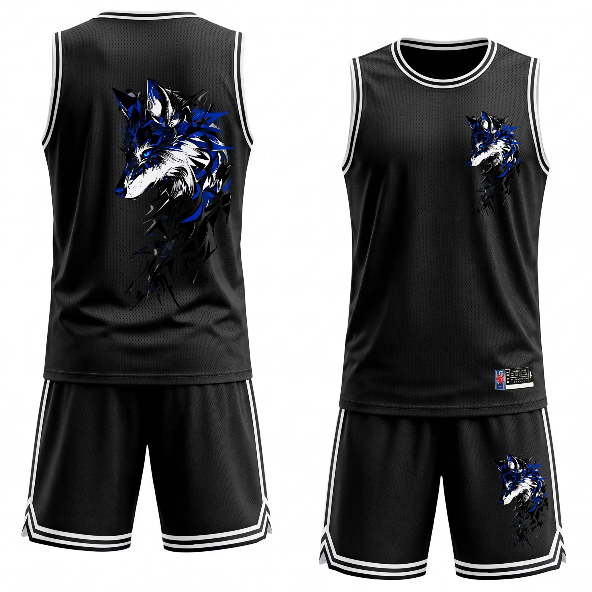 Men's Wolf-Patterned Athletic Set: 2-Piece Mesh Basketball Jersey & Shorts Combo — Lightweight, Breathable Sportswear