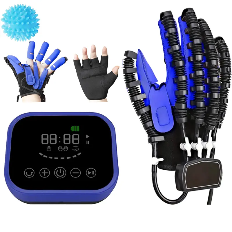 2025 New Electric Stroke Hand Rehab Orthosis Robot Glove Set for Adults - (Blue) Left Hand/(Orange) Right Hand Options, Finger Strengthener Kit with 1 Exercise Ball, Medical Braces & Supports for Rehabilitation Routine