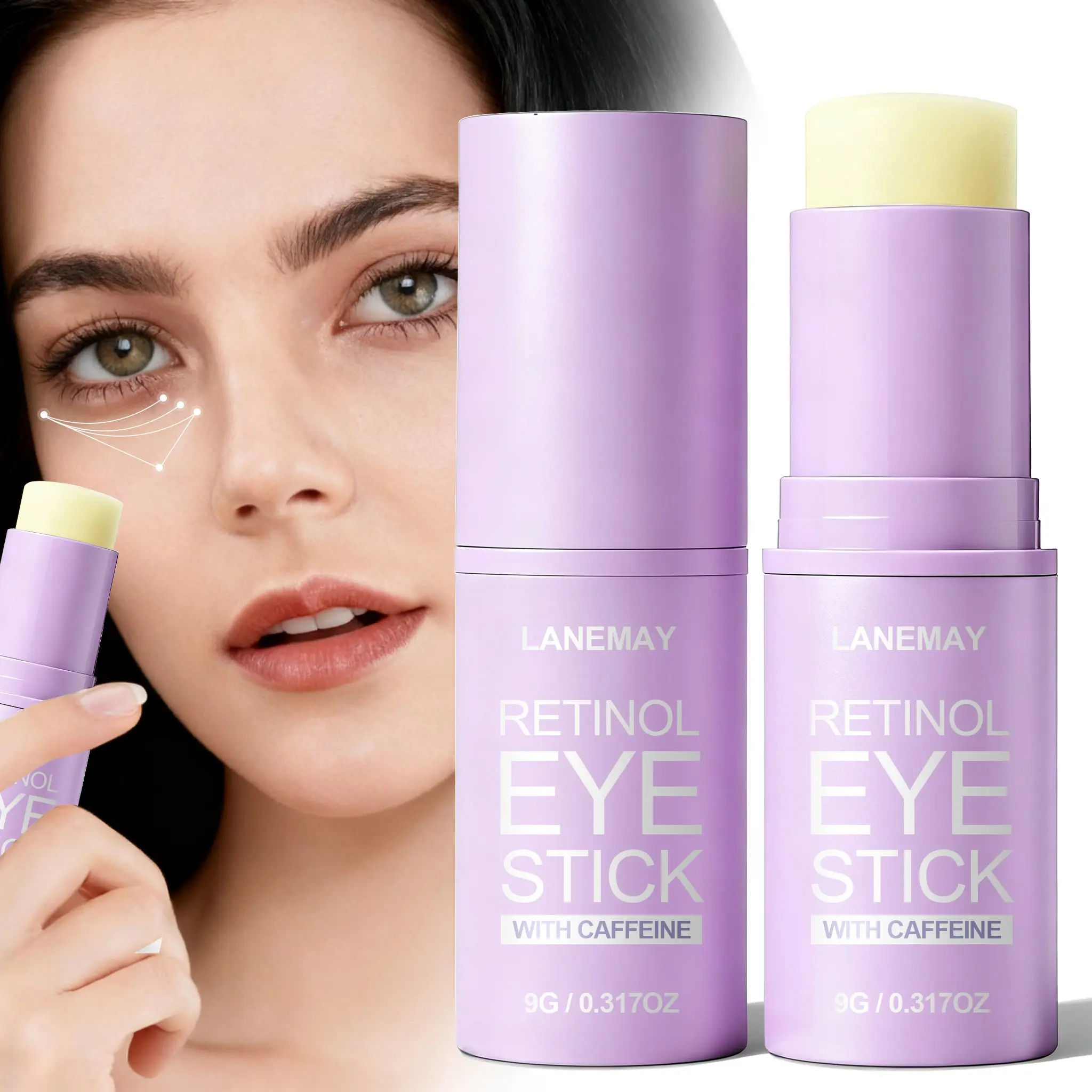 LANEMAY Retinol Eye Stick, Under Eye Balm Stick - Caffeine, Avocado - Multi-Active Ingredient Powerhouse - Dark Circle Eraser - Reduces Dark Circles Eye Bags & Wrinkles - Gentle Daily Skin Care Solution - Moisturizing Eye Balm