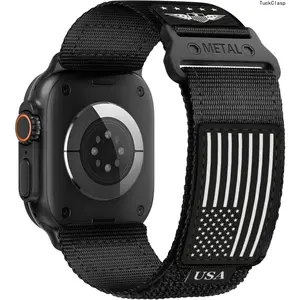 2026 New Rugged Nylon for Apple Watch Ultra 2/ Ultra 3 Band Series 11/10/9/8/7/6/5/4/3/SE iWatch Bands Men,Soft Woven Stars-Stripes Flag Wristbands Strap for Apple Watch Ultra 3/2/1 49mm 46mm 45mm 44mm 42mm