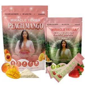 My Lucky Tea Miracle Yerba, Yerba Mate Tea Bundle Pack of 2 Peach Mango 30 Servings & Strawberry Matcha 7 To-Go Sticks- Energy Boost - Brain Focus- Prebiotic -Probiotic- Low Sugar