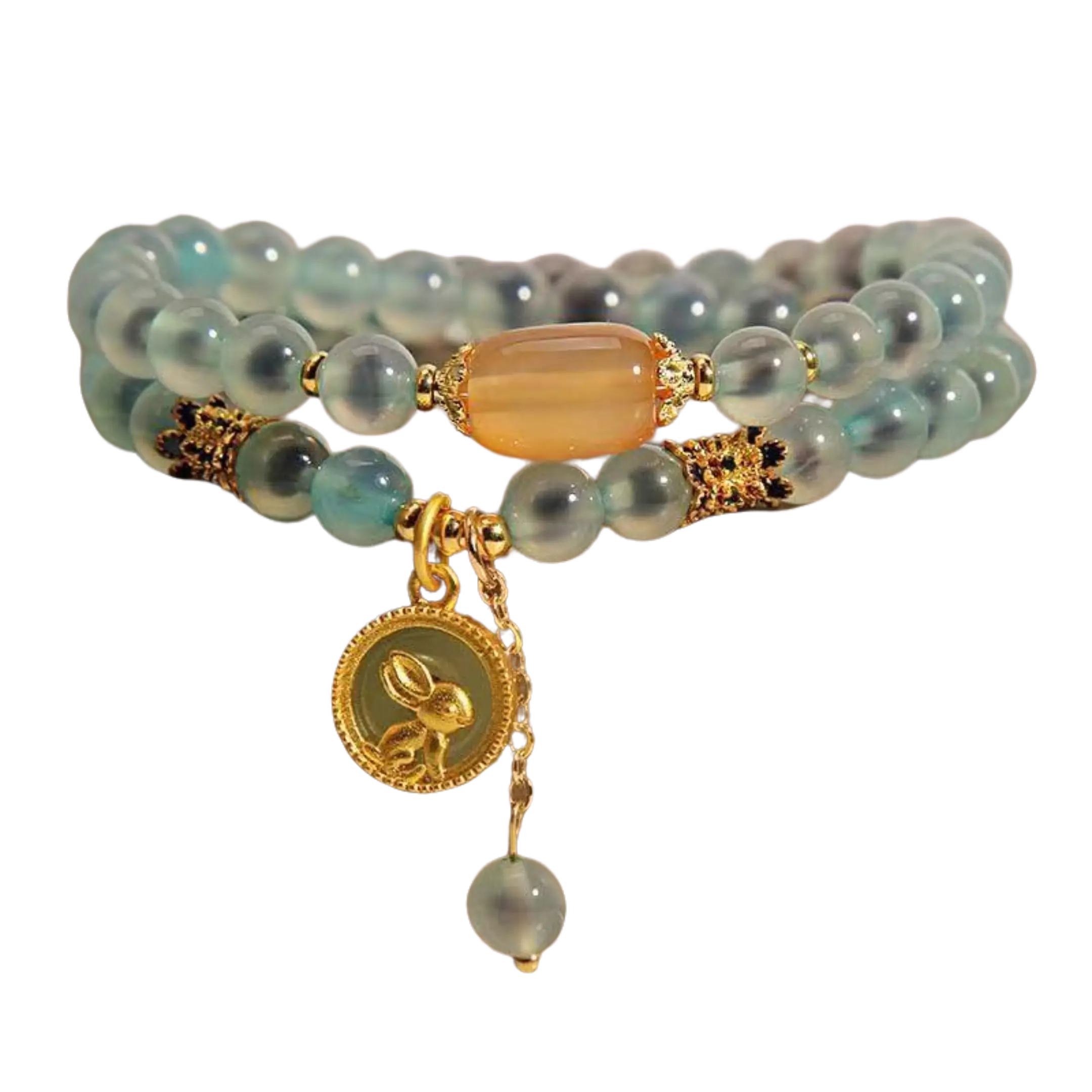 Sugar Agate Double-Loop Bracelet with Jade Rabbit Charm