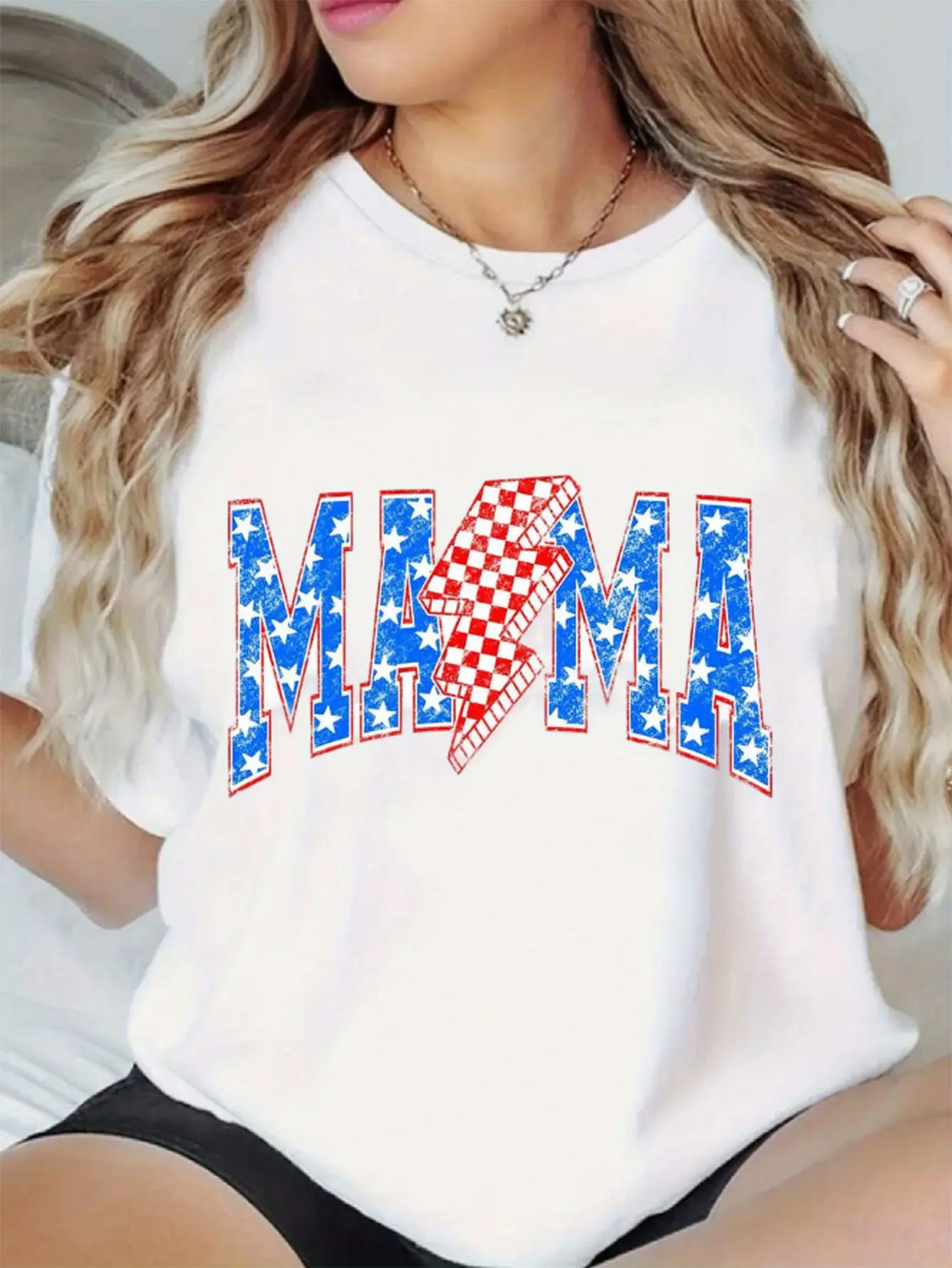 Women's Casual "Mama" Graphic T-Shirt - Comfortable Short Sleeve Crew Neck Top with Bold Letter Print, Lightweight Casual Attire, Perfect for Mother's Day or Everyday Use, Allseason Top| Relaxed Fit Tee| Durable Design, Ladies T Shirts