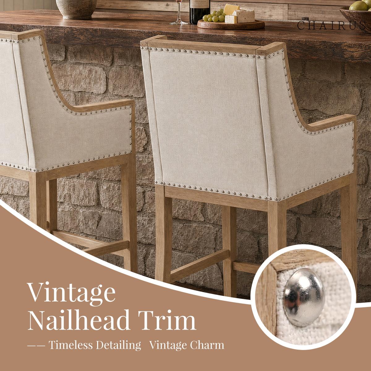 CHAIRUS 2 pack 26.5" Farmhouse Linen Barstools with Armrest Upholstered Wood Counter Height Bar Stools for Kitchen Island Dining Room Living Room Home Decor CHAIRUS 2 pack 26.5" Farmhouse Linen Barstools with Armrest Upholstered Wood Counter Height Bar Stools for Kitchen Island Dining Room Living Room Home Decor