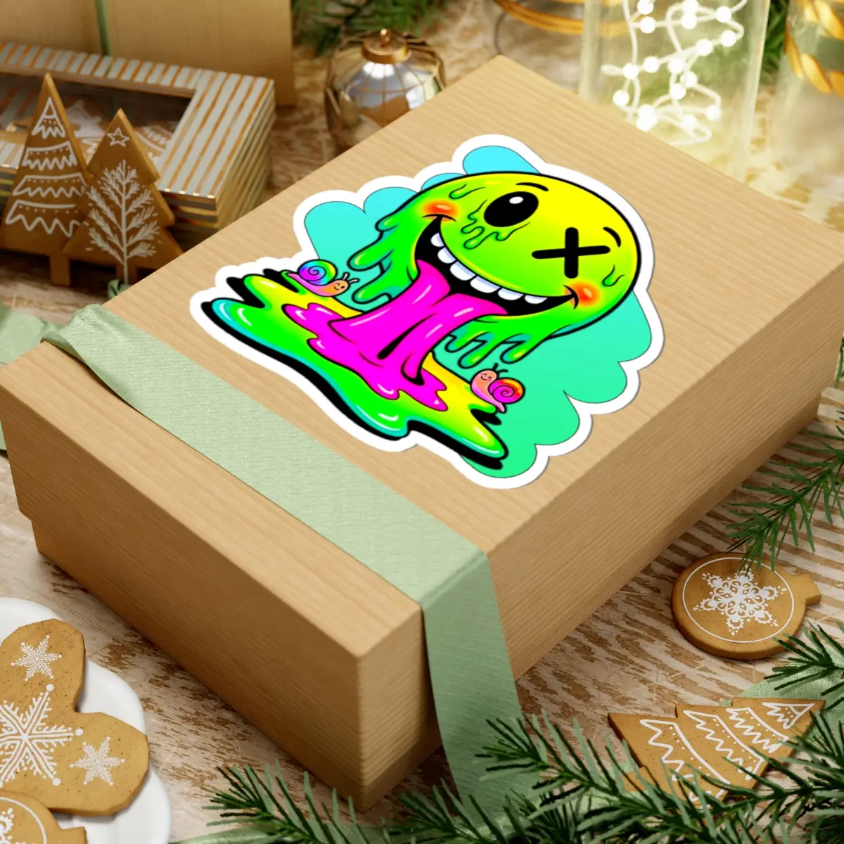Melting Smiley Face Decorative Sticker - Kiss-Cut Die-Cut Permanent Vinyl Sticker, Glossy Finish, Quirky Art Vibe, Bubble-Free Application, Scratch-Resistant Neon Slime Decal for DIY Scrapbooking, Laptop Decoration, Decorative Sticker Stickers, Die-Cut St