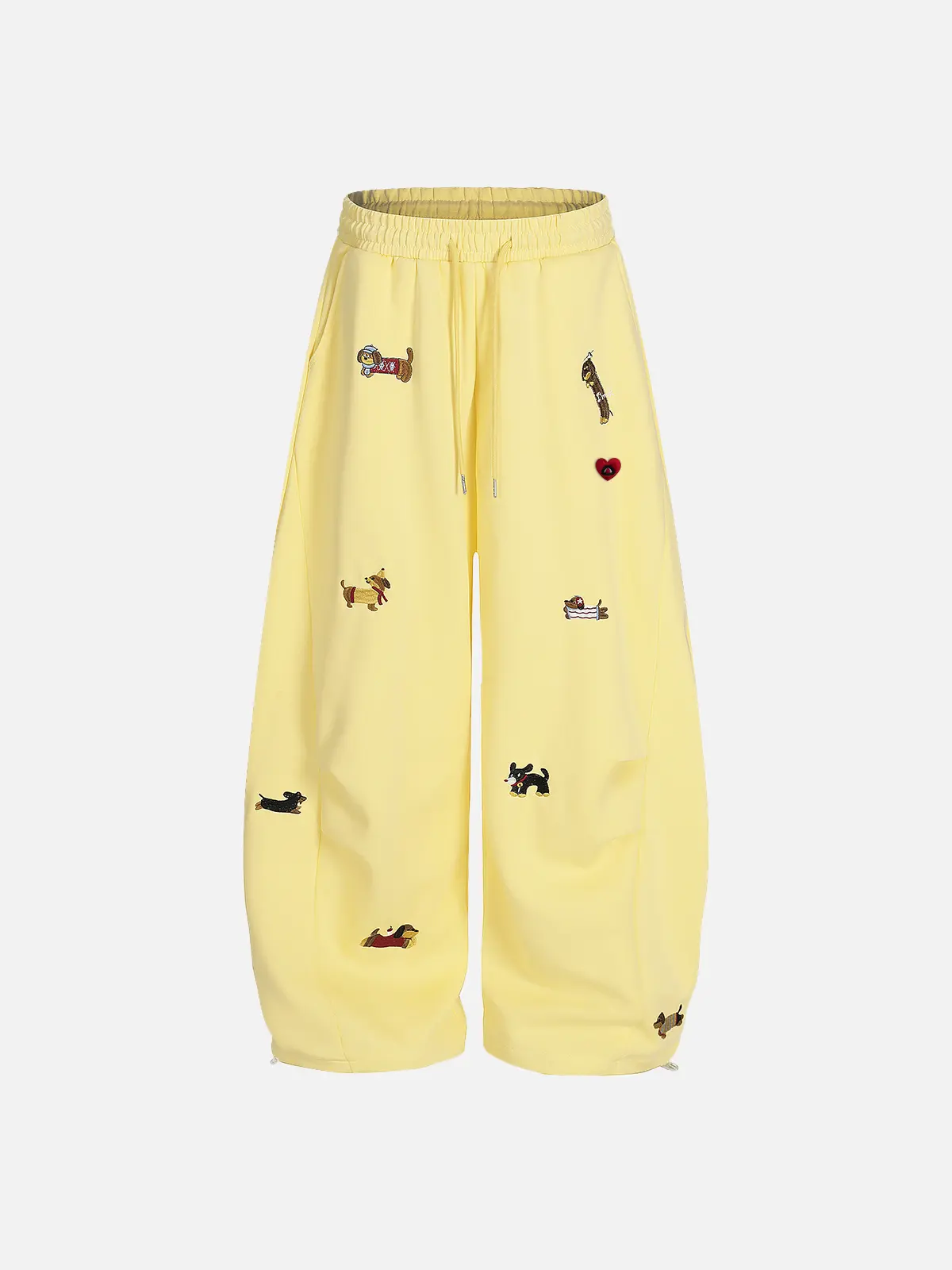 Aelfric Eden Dachshund Embroidered Wide Leg Sweatpants Full Playful Dachshund Embroidery Oversized Barrel Fit Adjustable Drawstring Waist Unisex Cute Casual Pants