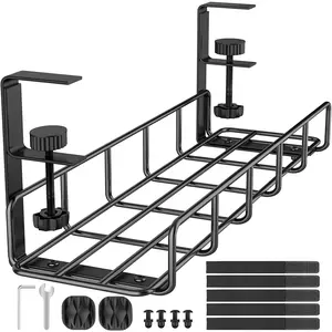 Under Desk Cable Management Tray – 15.7" No-Drill Steel Wire Organizer & Cord Rack
