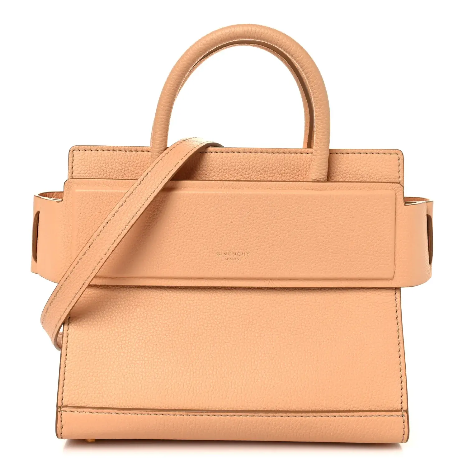 Pre-owned GIVENCHY Calfskin Shoulder Bags Grained Mini Horizon Satchel Beige