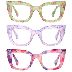 ZOELEAD 3 Pack Reading Glasses Women Blue Light Blocking Cat Eye Readers Full Frame with Stylish Floral Pattern Spring Hinges Clear Computer Eye Glasses Fashion Accessories for Outdoor Activities to Hers Gifts