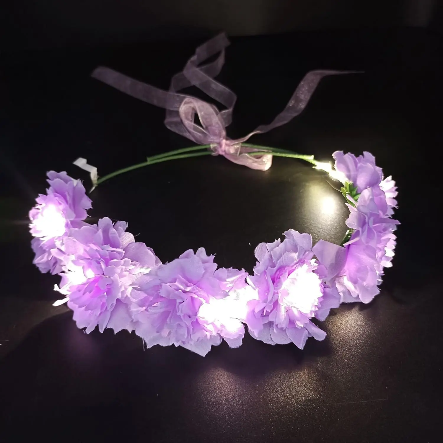 Purple Flower Crown - Led Light Up Headbands for Women, Glowing Wreath Headpiece, Luminous Floral Crowns for Birthday Party Photoshoot Props