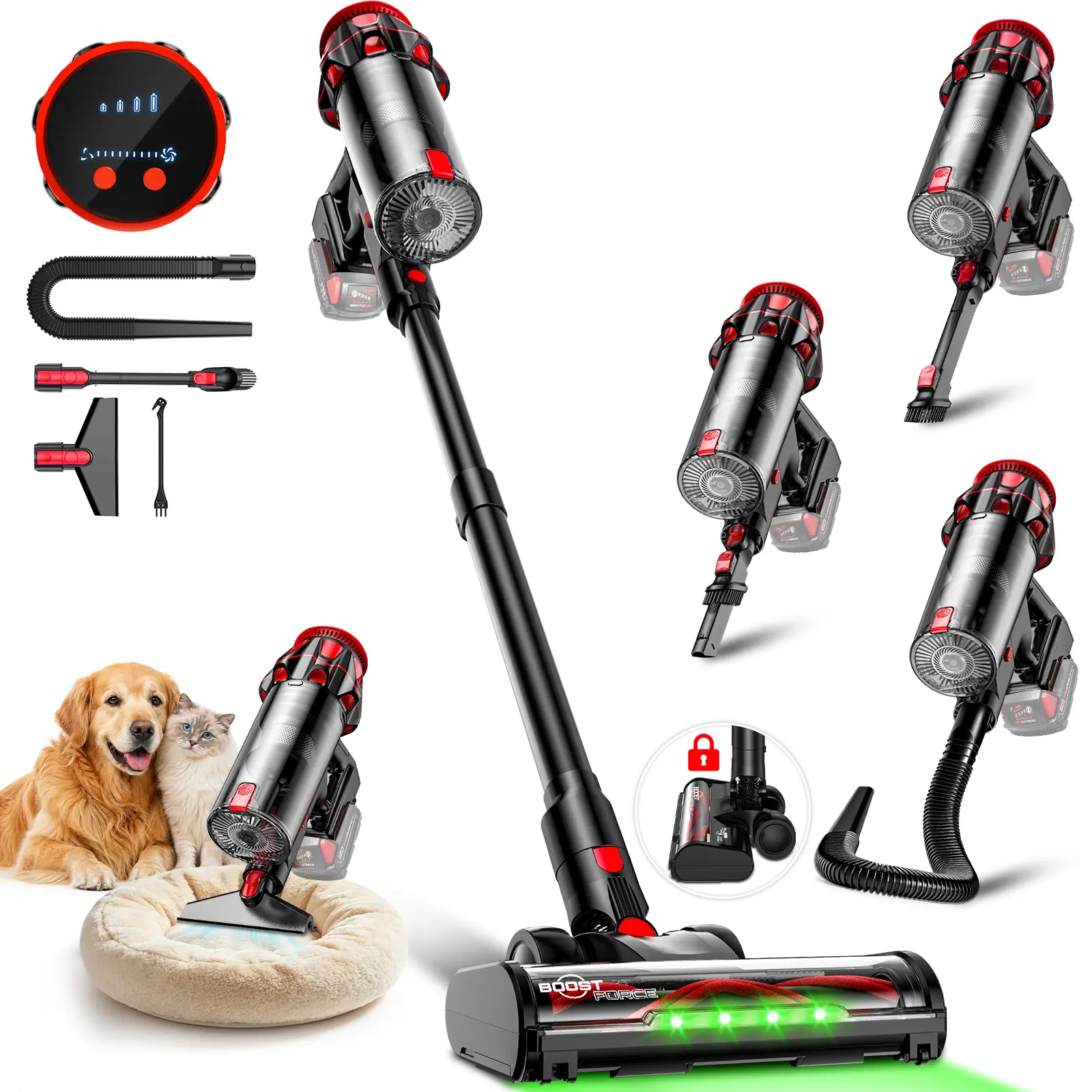 400W Cordless Vacuum Cleaner for Milwaukee M18 Battery / for Dewalt 20V Battery, Brushless Lightweight Stick Vacuum with 3 Mode Suction,6 in 1 Stick Vacuum Cleaner with Hose for Dryer, Floor,Carpet, Car (Battery Not Included)