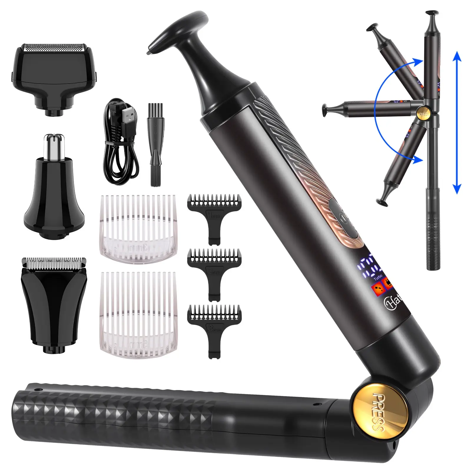 Hatteker Elecric Shaver Mens Back Hair Shaver 4 in 1 Kit Body Trimmer Facial,Arm,Chin, Beard Hair Trimmer Cordless with Extension Handle Rechargeable Beard Trimmer Rechargeable Cordless Trimmers Wireless Trimmer Battery Powered Trimmer