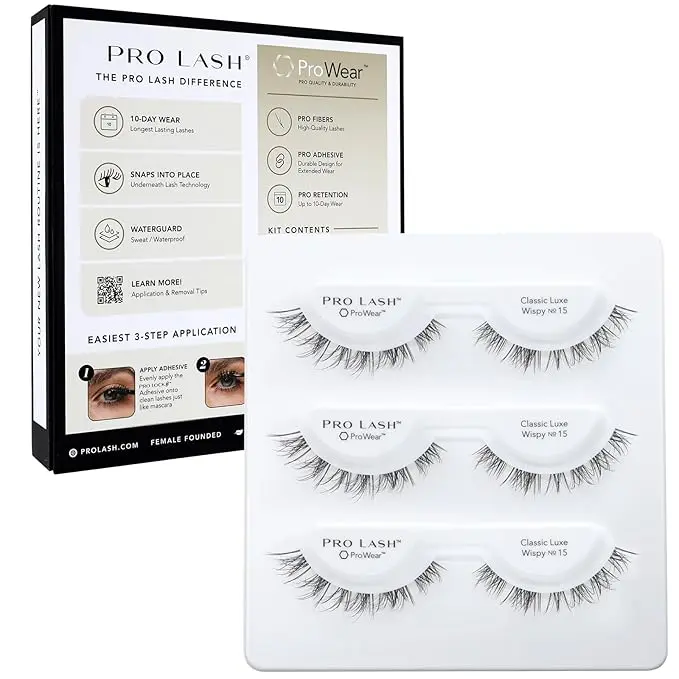 Pro Lash No. 15 Professionally Styled Lash Clusters - Seamless, Lightweight Lashes - 10+ Day Cluster Eyelash Extensions - Waterproof Lashes Clusters - 3 Sets - Classic Luxe Wispy No. 15 Black ProWear