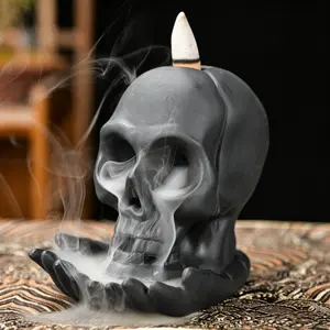 Skull Design Backflow Incense Burner, Creative Incense Holder, Desktop Decorative Incense Burner for Home Office, Home Decor, Room Decor, Perfume, Fragrance, Spooky