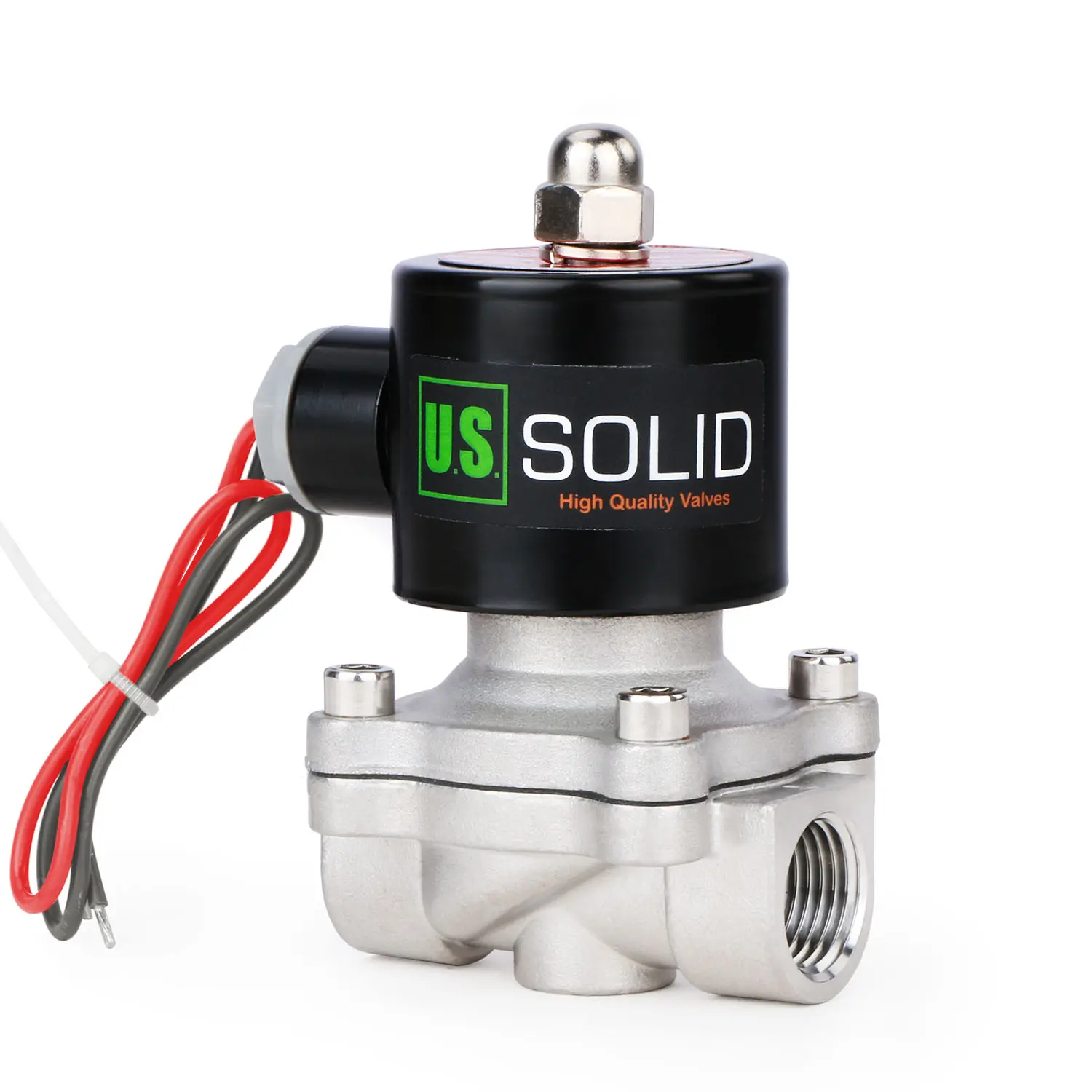 U.S. Solid 1/2" Electric Solenoid Valve Stainless Steel 24VAC N.C. VITON Water Air Fuel