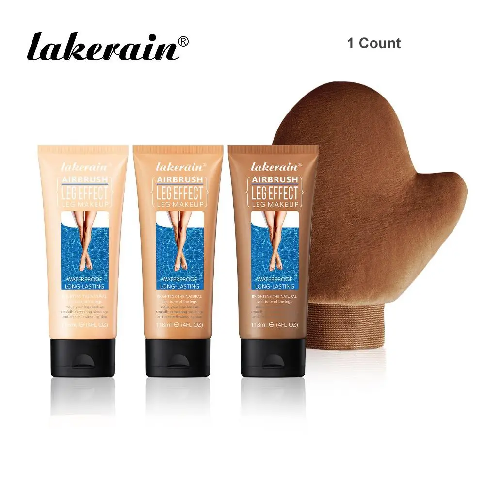 Long Lasting Luminous Body Foundation, 1 Count Waterproof Lightweight Leg Glow Body Makeup Lotion with 1 Count Gloves, Body Contouring Cream Natural Looking Self-tanner, Body Makeup Lotion, Body Highlighter Cream, Cosmetic