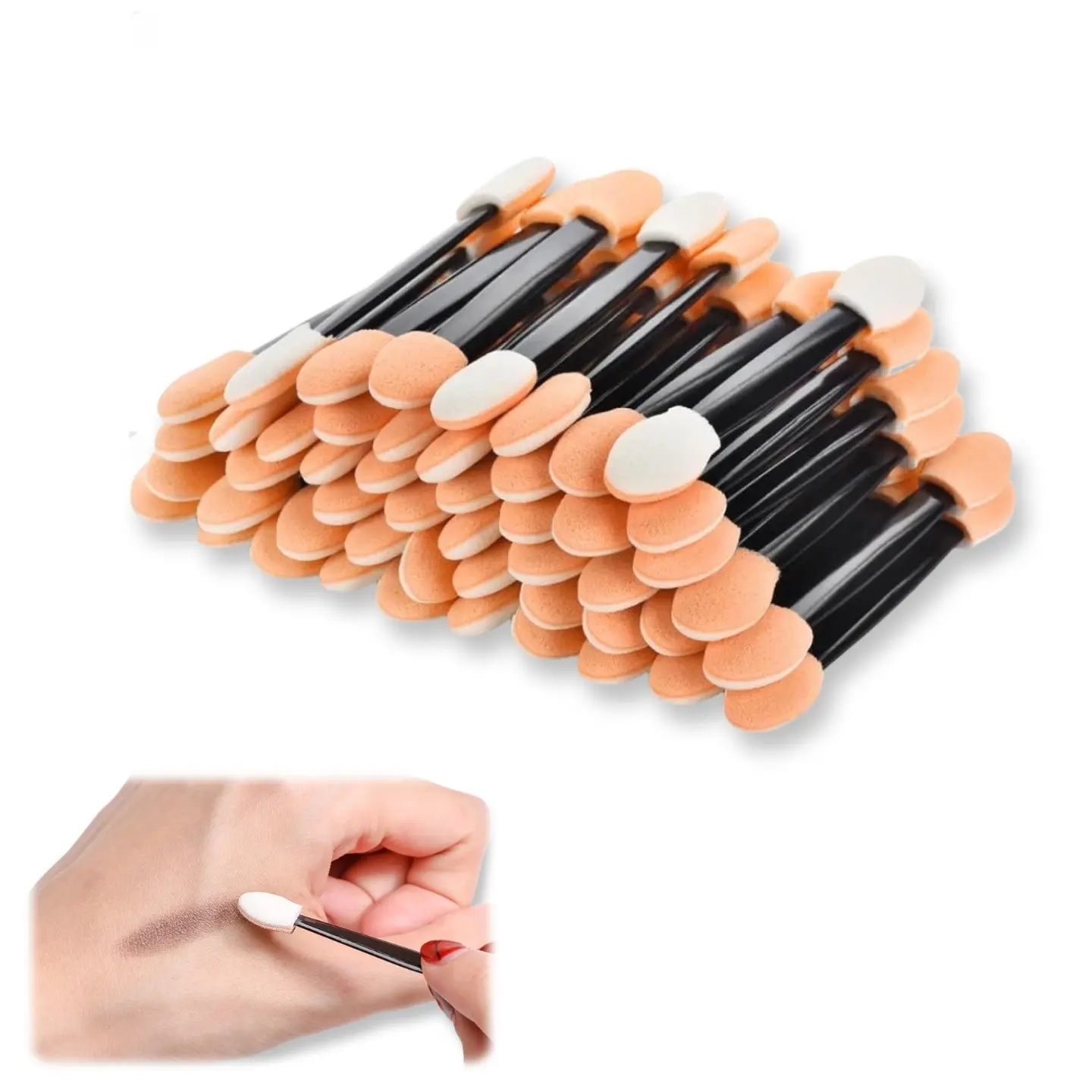 50PCS Double-Sided Eyeshadow Sponge Brushes, Short Handle Applicators, Blend Brush for Even, Smooth Eye Makeup, Eyeshadow Brush Set