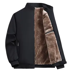 Men's Solid Color Zip Up Thermal Lined Fleece Jacket Regular Fit Casual Long Sleeve Zip Front Outerwear for Fall & Winter Coats