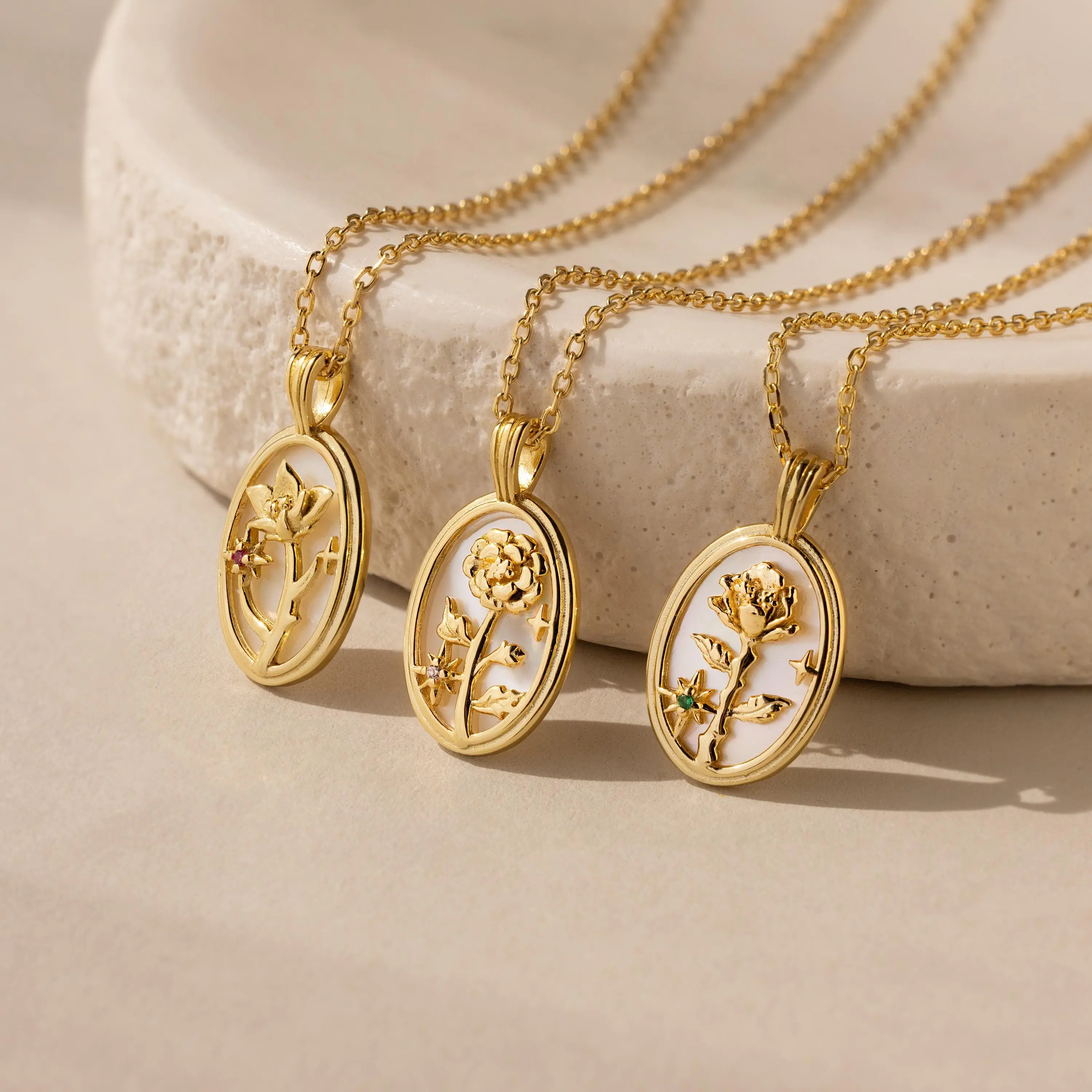 Pearl Flower Birthstone Necklace by Caitlyn Minimalist - Oval Flower Gemstone Pendant Necklace in 18K Gold & Silver - Friendship Jewelry - Gift for Girlfriend