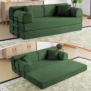 78.8" Memory Foam Boneless Couch, Corduroy Floor Sofa Bed, Convertible Sleeper Futon Loveseat, Wide Armrests & Back Support, Supports Up to 1200 lbs, Couch in a Box with 2 Pillows