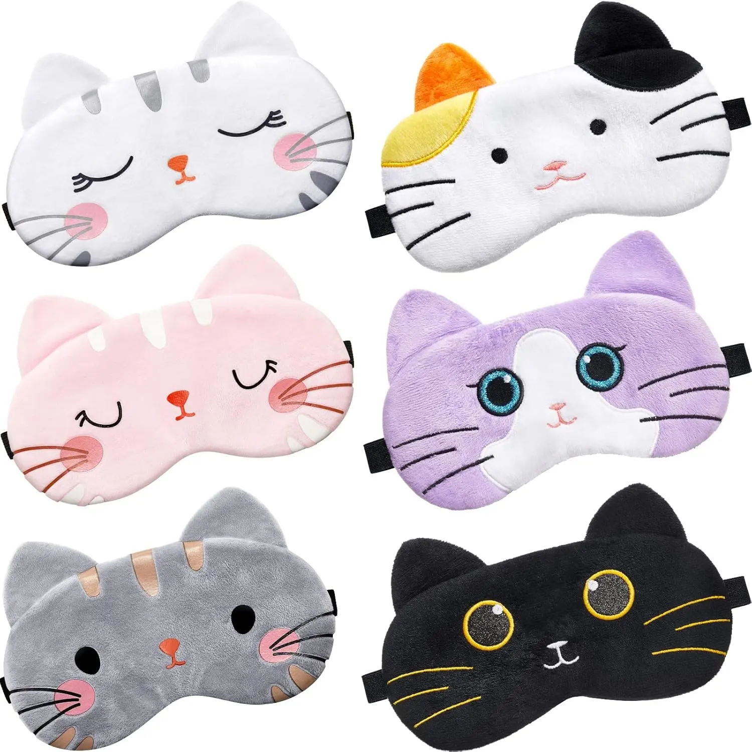6 Pcs Cute Cat Sleeping Eye Masks - Soft, Lightweight Eye Covers for Daily Use, Travel - Ideal for Cat Enthusiasts, Birthday-Christmas Gifts, Eye Cover