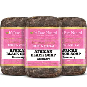 It's Pure Natural African Black Soap Bars Rosemary (Pack of 3) Organic Raw Soap for Face & Body [Made in Ghana] Body Care Body Wash