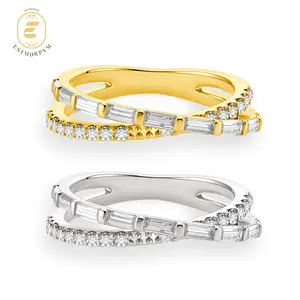 New EOM 18K Gold Plated Moissanite Waterproof Starlight Ribbon Crossover Ring Silver-Plated Wedding Engagement Anniversary Valentine's Day Birthday Gift Daily Wear for Men Women