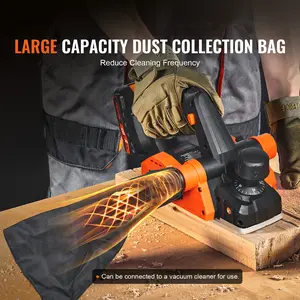 VEVOR Cordless Electric Hand Planer, 3-1/4" Width, 16500 RPM Handheld Wood Planer with 5/64" Adjustable Planing Depth HSS Blades Dual Side Dust Outlet, for Woodworking Wood Planing Surface Smoothing