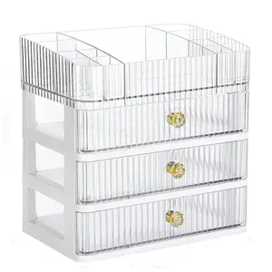 2024 COOLBEAR Makeup Organizer for Vanity, Bathroom Organizer Countertop with 3 Large Drawers, Cosmetic Storage Box for Skincare Cream Perfume Lipstick on Bathroom Dresser Counter